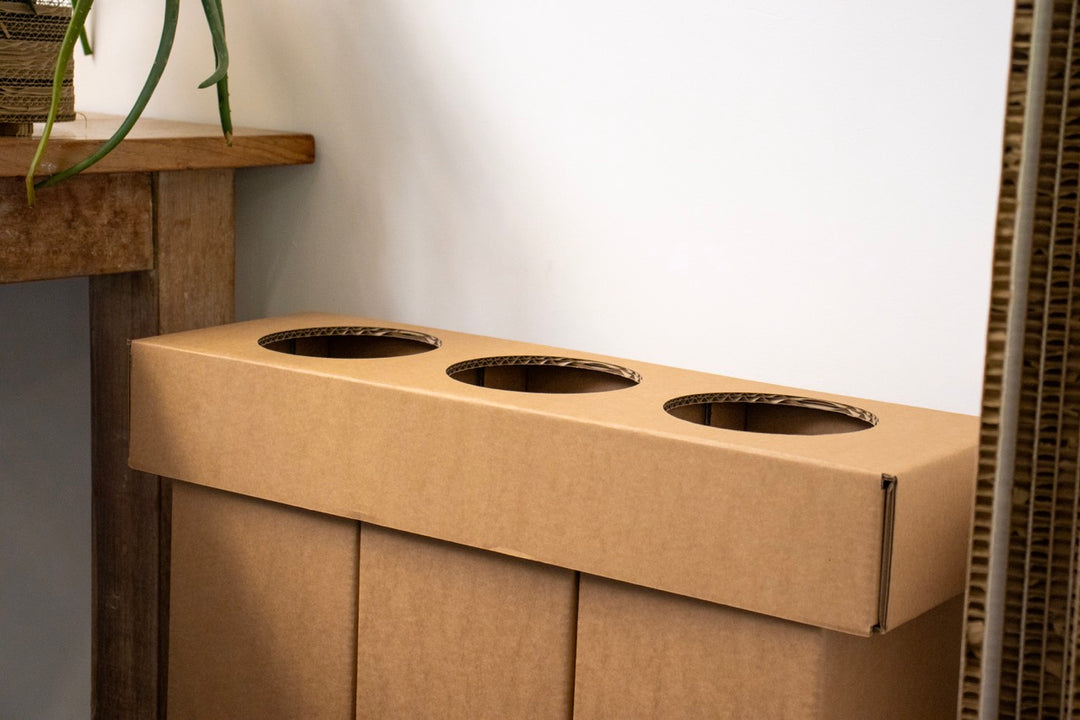 Cardboard lid trio waste bin