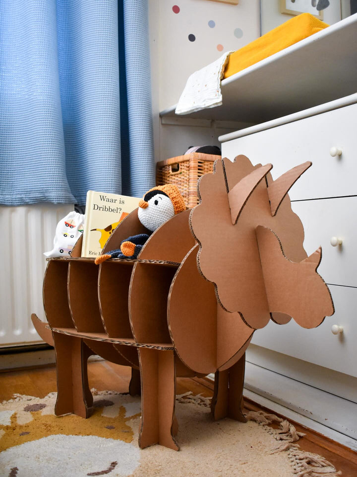 Kartonnen dino boekenrek