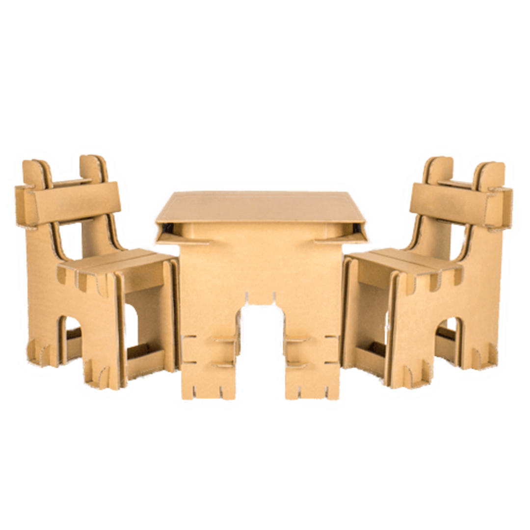 Cardboard set of children's table and chairs with names