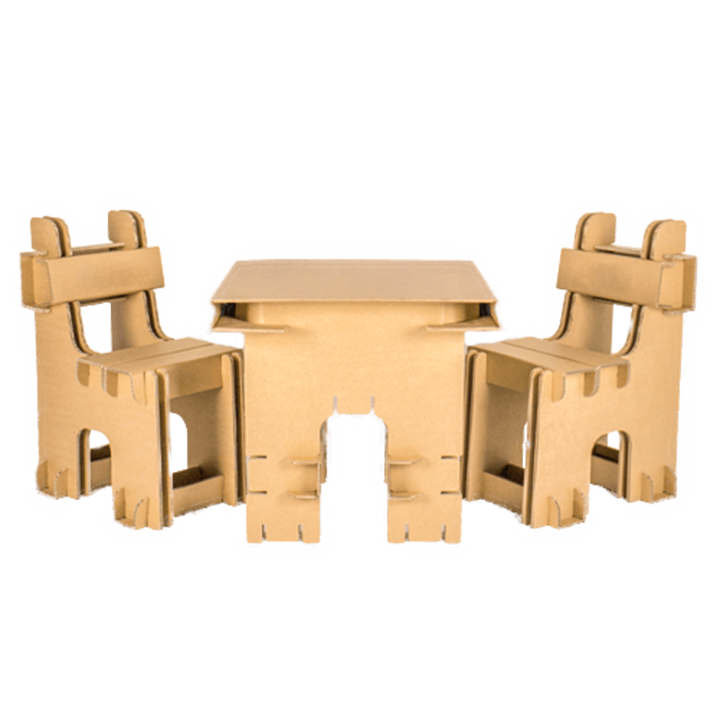 Cardboard set of children's table and chairs with names