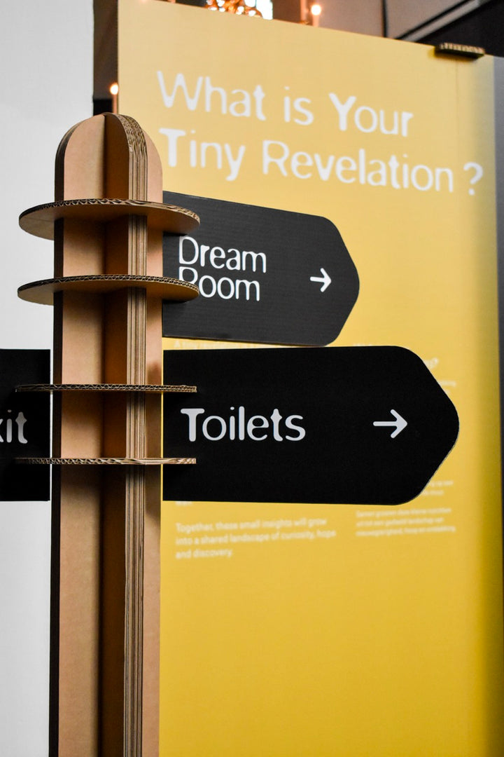 Large cardboard signpost