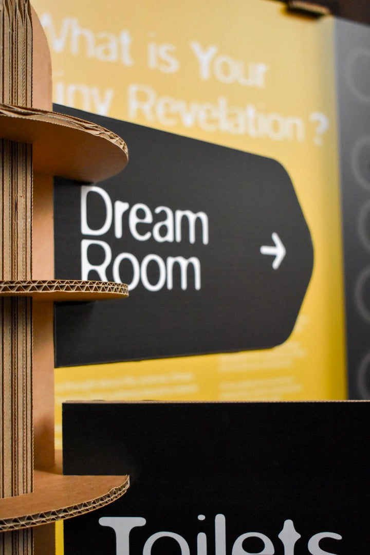 Large cardboard signpost