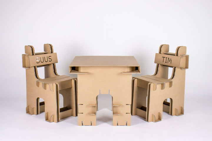 Cardboard set of children's table and chairs with names